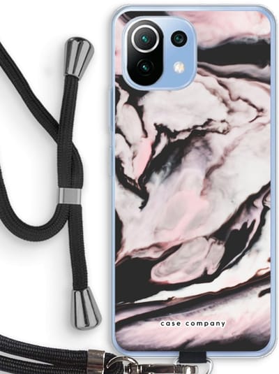 Case Company® - Hoesje met koord geschikt voor Xiaomi Mi 11 Lite hoesje met Koord - Roze stroom - Telefoonhoesje met Zwart Koord - Bescherming aan alle Kanten en Over de Schermrand