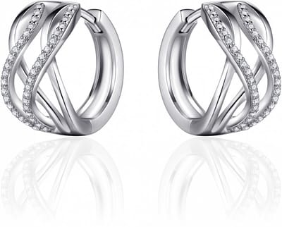 Jewels Inc. - Oorbellen - Oorringen gezet met Zirkonia - 16mmØ x 9mm - Gerhodineerd Zilver 925