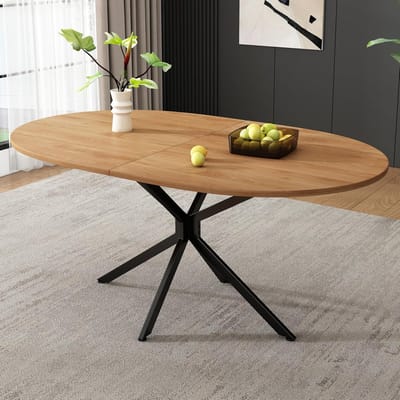 Eetkamertafel Ovaal - Eettafel Vier Personen - Gezellig Tafelen - Stabiele Metalen Poten - L 120 x 80 cm - Natuurlijk