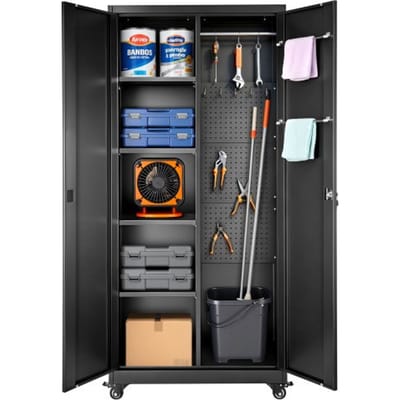 VEVOR metalen opbergkast, 5 lagen, rolkast voor in de garage met verstelbare planken, 2 magnetische deuren, kledingstang en haken, geschikt voor voorraadkast, magazijn en kelder.