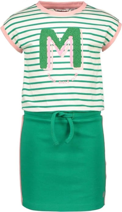 Moodstreet Meisjes jurken Moodstreet MT spoty dress stripe groen 86/92