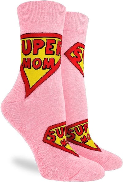 Malinsi® Grappige Sokken SuperMom - Leuke Huissokken Dames - Gekke Cadeaus Cadeautjes Volwassenen - Funny Socks Geschenkset met Tekst - Cadeau voor Vrouwen Mama Moeder Oma Superman - Moederdag Cadeautje Geschenk Giftset Verjaardag Kerstsokken