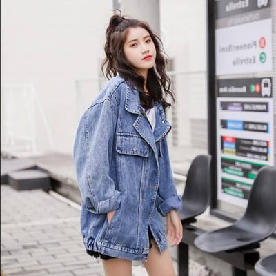 Veste en Jean Femme Boyfriend Manteau en Jean Streetwear Harajuku Vintage Automne Manteaux Basiques Vêtements d'Extérieur S gray