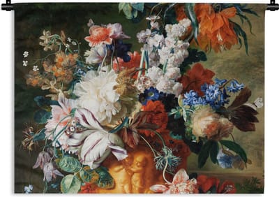 Wandkleed - Wanddoek - Kunst - Oude meesters - Boeket bloemen in een urn - 120x90 cm - Wandtapijt