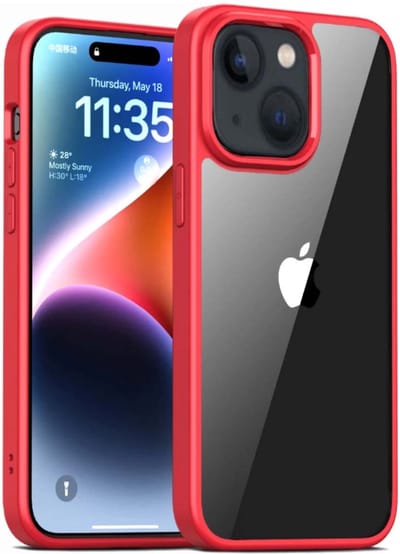 Smartphonica Telefoonhoesje voor iPhone 14 met doorzichtige achterkant TPU hardcase - Rood geschikt voor iPhone 14