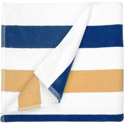 The One Towelling Strandlaken Gestreept - 90 x 190 cm - Badlaken - Handdoek - 100% zacht katoen - Marineblauw/Goud