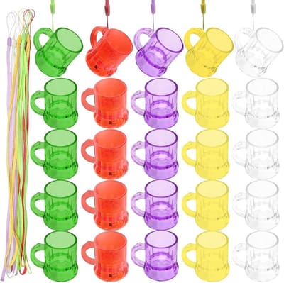 Kleurige Shotglazen met Handvat - 25 Stuks Herbruikbare Glazen voor Feestjes, Themafeesten en Carnaval, 3 CL met Ketting