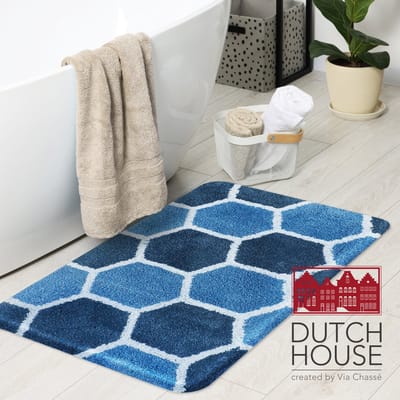 Dutch House Badmat Rennes - Badmat 60x90cm - Blauw - Antislip - Badmatten - Anti Slip Douchemat - Badkamer Mat - Snel Absorberend - Snel Drogende Badmat