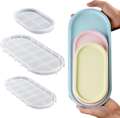 Set van 3 Ovale Siliconen Mallen voor DIY Coasters, Epoxy Resin Gieten en Handgemaakte Opbergdozen voor Sieraden