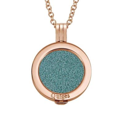 Quiges Munthouder met Ketting en Munt 25mm Glitters Lichtblauw - RVS Roségoudkleurig - EPRHZ238