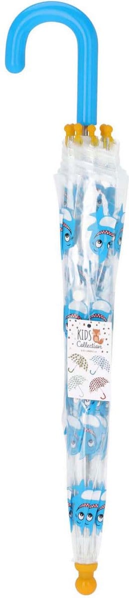 Kinderparaplu zeehond transparant met blauw handvat voor jongens en meisjes.