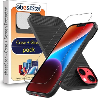 ebestStar - Hoes geschikt voor iPhone 14 Plus Apple, TPU Bescherming Cover, Koolstof Design Hoesje, Zwart + Gehard Glas