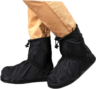 1 paar Verdikte antislip overschoenen voor volwassenen - Met drukknoopsluiting, slijtvast en modderafstotend - Regenbeschermende overschoenen - Antislip voetovertrekken - 38*17 cm -XXL-maat, geschikt voor regenachtig en modderig buitengebruik - Zwart