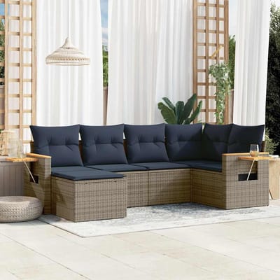 vidaXL - 6-delige - Loungeset - met - kussens - poly - rattan - grijs
