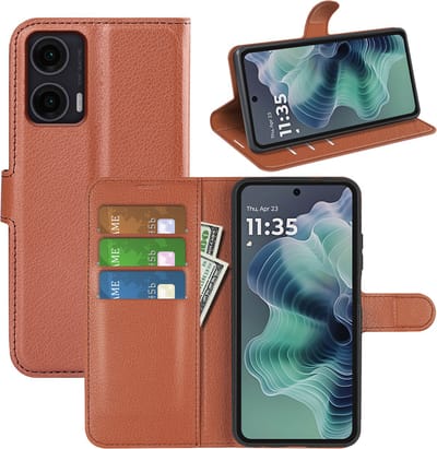 MobyDefend Hoesje - Geschikt voor Motorola Moto G35 - Kunstleren Wallet Book Case (Sluiting Voorkant) - Bruin