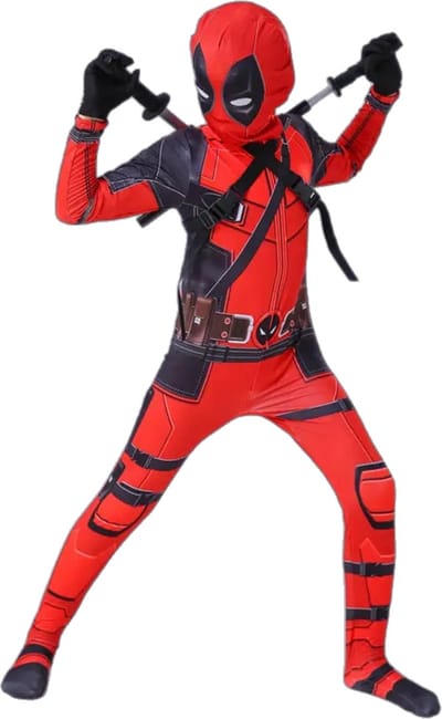 Superheldendroom - Antiheld Variatie Kostuum – Zwart‑Rood – Stretch - 104 (3/4 Jaar) - Verkleedkleding - Superheldenpak - Actieheld - Carnaval