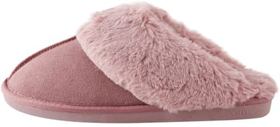 Next - Dames - Met imitatiebont gevoerde suède pantoffelmuiltjes - Roze
