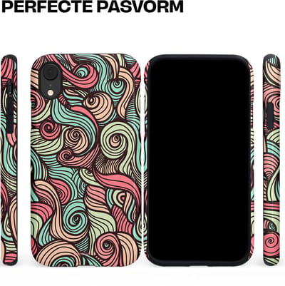 Casetastic hoesje geschikt voor Apple iPhone XR - Dubbellaagse bescherming - Pastel Swirl Vibes - Fashion Case - Taupe Donkergrijs Saliegroen Grijs