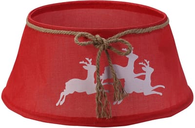 Famiflora kerstboomrok Hoes Rood met Rendieren - Diameter 56 x 25 cm (boven diameter 38,5 cm) - Feestelijke Afdekkap - Sierlijke Kerstafwerking voor Boomvoet - Open onderkant voor eenvoudig plaatsen