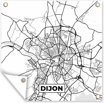 Tuin poster Kaart - Plattegrond - Dijon - Frankrijk - Stadskaart - Zwart wit - 200x200 cm - Tuindoek