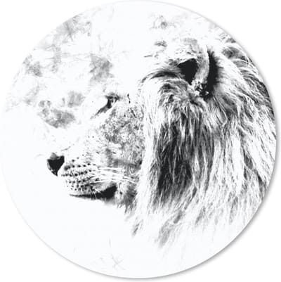 Muismat rond 20x20 cm - Mousepad Leeuw - Zwart - Wit - Lijn - Ronde muismatten