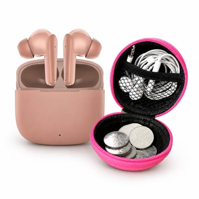 Donker Roze - Draadloze - Bluetooth Oordopjes met microfoon + OpbergHoes - Bellen Gesprekken - Earphones - Earbuds - Oortjes + Oplaadcase - Wireless Earbuds - Draadloos