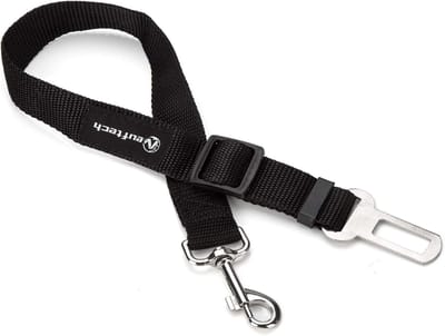 Thijox - Verstelbare Huisdier Veiligheidsgordel voor Hond en Kat - Auto Veiligheidsgordel Harnas - Zwart - Imitatie Nylon - 2,5 cm Breed - 30-57 cm Ve