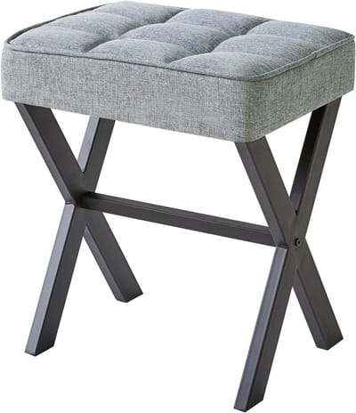 Vierkante Make-upkruk met Voetensteun - Multifunctioneel Zitmeubel voor Woonkamer en Slaapkamer - Blauwgrijs