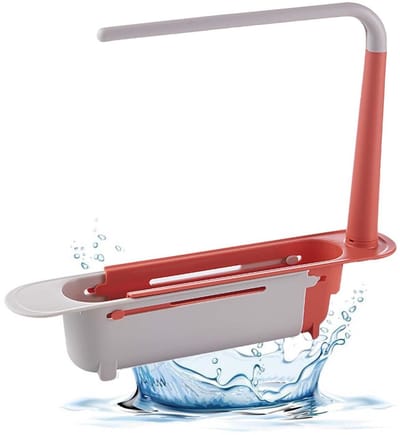 Dailygoods - Sponshouder voor keukenspoelbak, schaalbaar, sponshouder, keuken, wastafel, organizer, gootsteen, keuken, sponshouder voor keuken, sponshouder voor het opbergen van doeken, sponzen (rood)