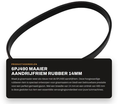 Dailygoods- Aandrijfriem Rubber 14mm Breedte - Gesloten Lus - 490mm Omtrek - Compatibel met Qualcast M2E1032M/M2E1232M - Duurzaam - Slijtvast - Grasmaaierriem