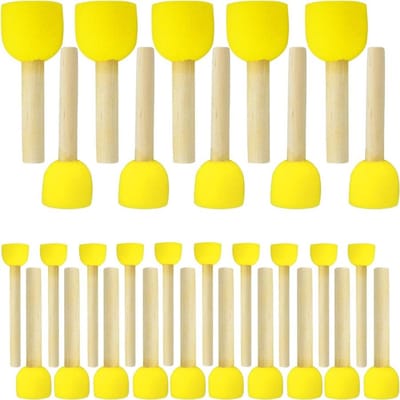 30 stuks Gele Spons Kwasten voor Kunst en Knutselen Duurzaam Gemengde Maten, Ronde Paddestoel Hoofden voor Schilderen, Graffiti en Creatieve Projecten, Verfkwasten 30pcs