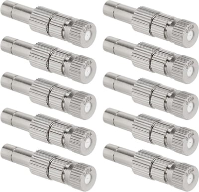 10 x Spray Nozzles voor Lage Druk, 0.4 mm Keramische Mistdoppen, Messing Nozzles met Filter voor 6mm Aansluitingen en Tuinirrigatie