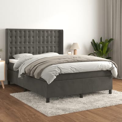 vidaXL - Boxspring - met - matras - fluweel - donkergrijs - 140x190 - cm