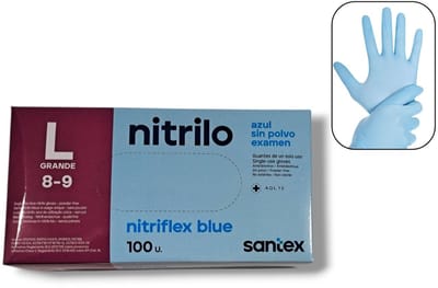 Santex - 100x Wegwerp Handschoenen - Nitrile - Blauw - Powder Free - Latex free - Maat L
