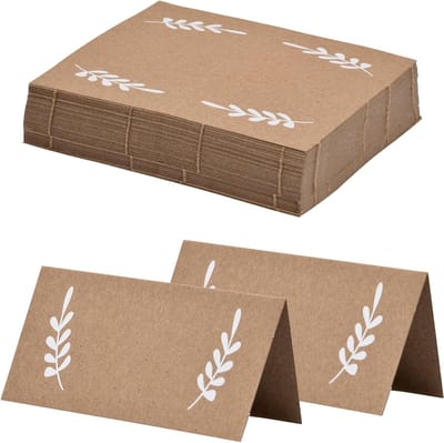 60 Stuks Tafelkarten voor Bruiloften en Feesten, Bruin Kraftpapier, Naamkaarten, 10 x 9 cm, Lege Plaatskaarten voor Verjaardagen en Bevestigingen