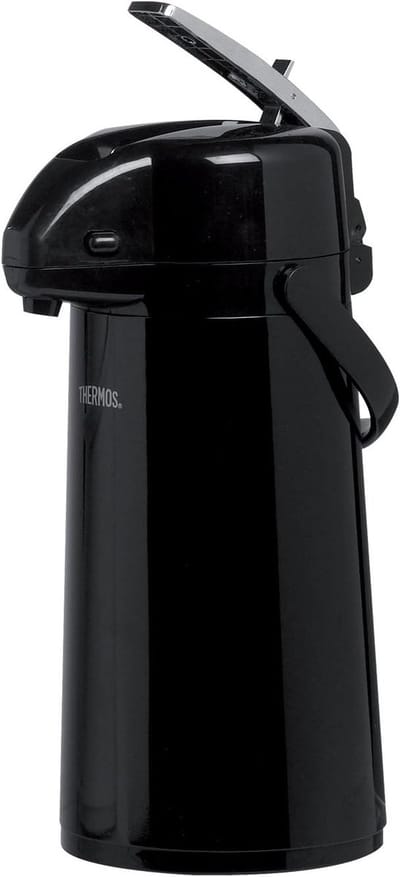 Zwarte Pompthermoskan 1,3 Liter met Glazen Binnenfles - Houdt Dranken tot 12 uur Warm en 24 uur Koud