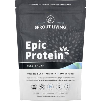 Sprout Living, Epic Protein, avec Protéines Végétales Biologiques et Superaliments, Real Sports, 1,1 lb (494 g)
