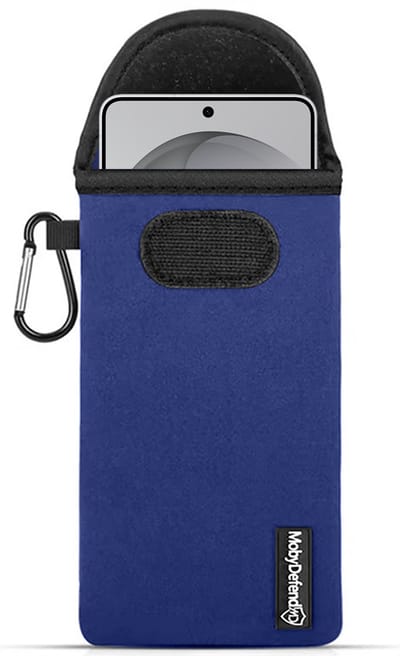 MobyDefend Hoesje - Geschikt voor Samsung Galaxy S26 Ultra - Neopreen Pouch Met Karabijnhaak - Insteek - Riemlus - Blauw