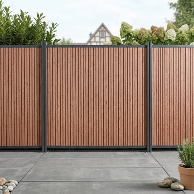 WPC schutting Grassano uitbreidingsset met 2 palen 185x180 cm bruin en antracietgrijs NEU.HOLZ