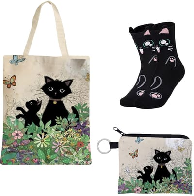 geschenken canvas draagtas make-up tas en sokken voor meisjes dames, herbruikbare boodschappentas voor mama tante vrouw zusters vrienden leraar