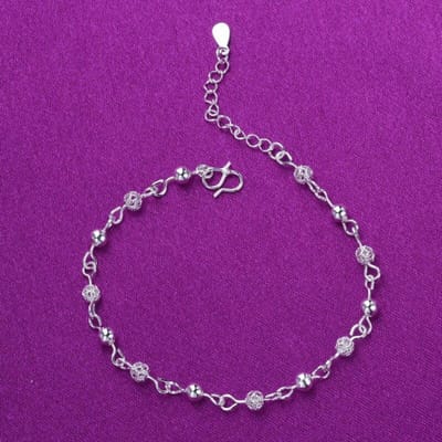 Bracelets Breloques Boule en Argent Sterling 925 Chaîne à Maillons Bracelet Réglable Pour Femmes Bijoux de Fête Mariage A166 purple