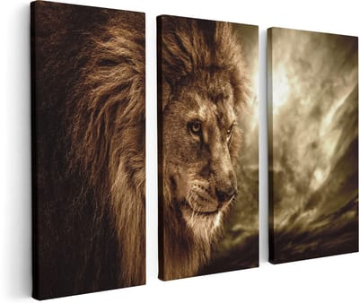 Artaza Canvas Schilderij Drieluik Leeuw - Leeuwenkop - 120x80 - Foto Op Canvas - Canvas Print