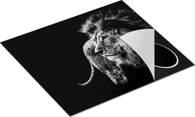 Chefcare Inductie Beschermer Harige Leeuwenkop - Leeuw - Zwart Wit - 60x50 cm - Afdekplaat Inductie - Kookplaat Beschermer - Inductie Mat