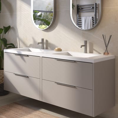 Saqu Lima badmeubel incl. dubbele glans witte wastafel 160x52x64cm mat greige – rvs greep