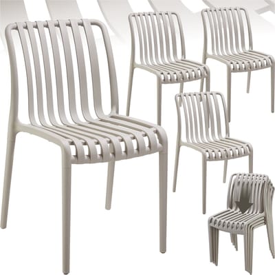 tectake® Set van 4 Tuinstoelen Alcudia - Taupe - Kunststof Stoelen- Stapelbaar - Stoelen voor Tuin, Terras of Balkon - Weerbestendig en UV-bestendig - Draagkracht 120kg per Tuinstoel