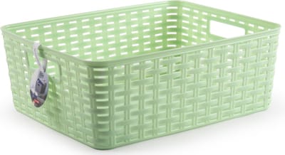Plasticforte Opbergmand - Kastmand - rotan kunststof - lichtgroen - 12 Liter - 30 x 37 x 13 cm