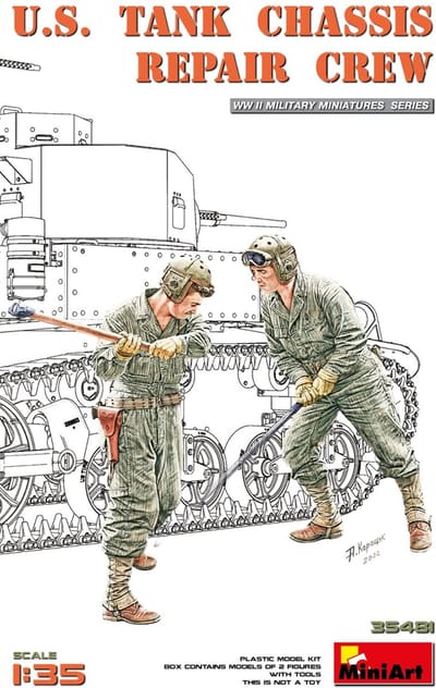 MiniArt Modelbouwpakket Militaire voertuigen - 35481 WWII U.S. Tank Chassis Repair Crew - 2 Figuren met Gereedschap Plastic - 1:35 - Modelbouw