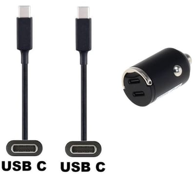OneOne auto snellader met 2 poorten + 1,0m sterke USB C naar C kabel. 40W (2x 20W) lader. Autolader adapter past op Apple iPhone 15, iPhone 15 Plus, 15 Pro, 15 Pro Max, iPhone 16, 16 Plus, 16 Pro, iPhone 17, 17 Air, 17 Pro, 17 Ultra