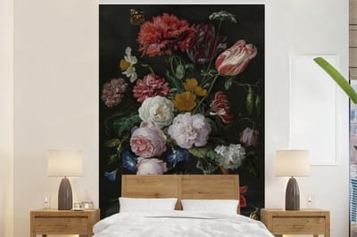Behang - Fotobehang Stilleven met bloemen in een glazen vaas - Schilderij van Jan Davidsz. de Heem - Breedte 225 cm x hoogte 350 cm