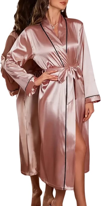 Livano Satijnen Badjas Dames - Kimono - Kamerjas - Satijn - Ochtendjas - Pyjama - Roze - Maat S